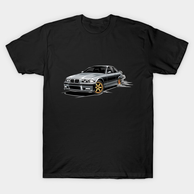 M3 E36 Car Illustration Grey T-Shirt by yourcar.art